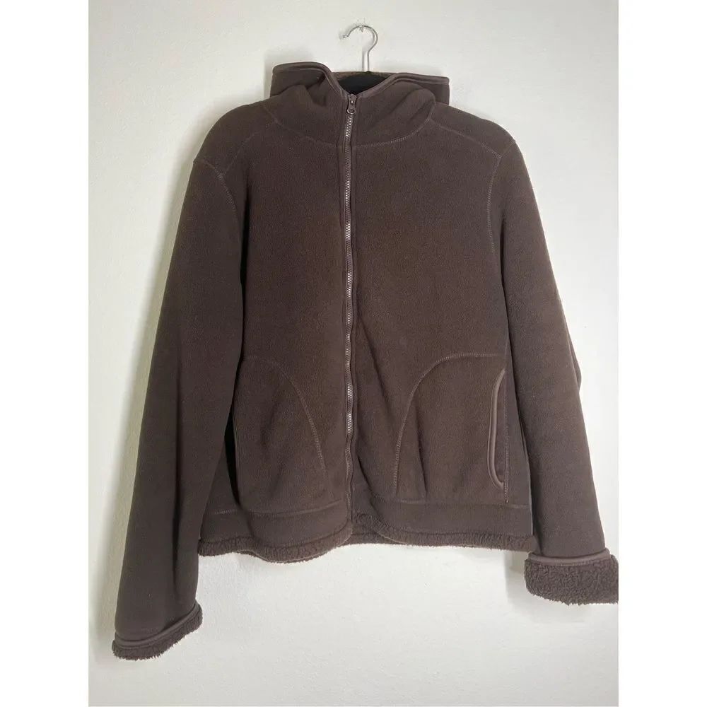 Faded Glory Hooded Fleece Jacket Faux Fur Inside Med. Brown kids Size XG (16-18